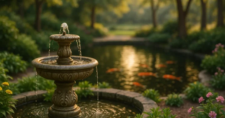 The role of water in garden design: fountains, ponds, and water features.