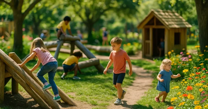 Designing outdoor spaces for children: natural and stimulating play areas.