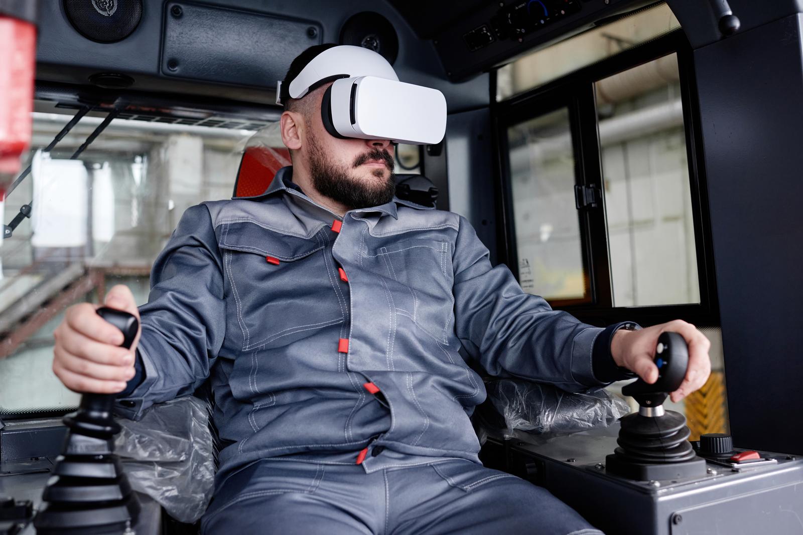 Operator training on machine controls using a VR headset simulator